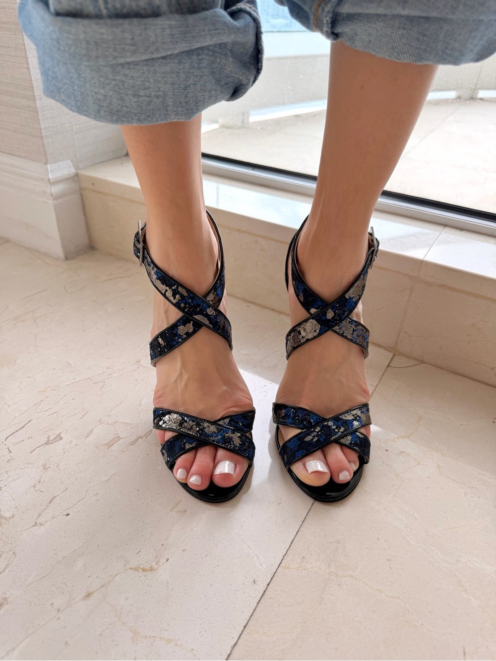 Jimmy Choo Black and Blue Metallic Strappy Pumps 39.5 - Picture 7 of 9